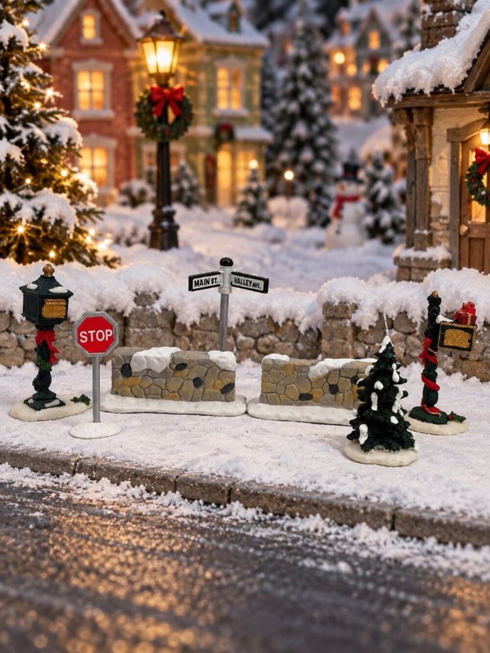 Christmas Winter Holiday Village Accessories Street Signs Trees Mail Box Decor